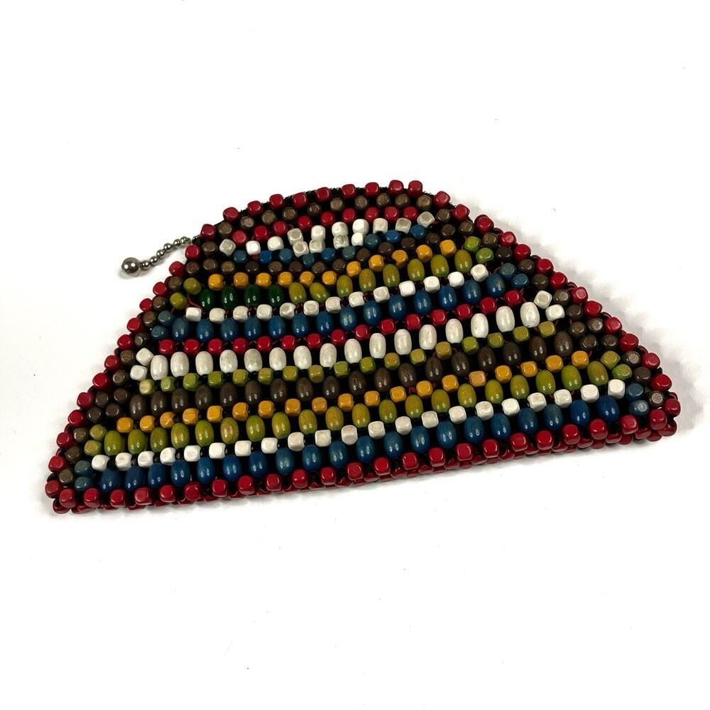 Vintage Czechoslovakia 1930's Wooden Beaded Clutch Makeup Purse